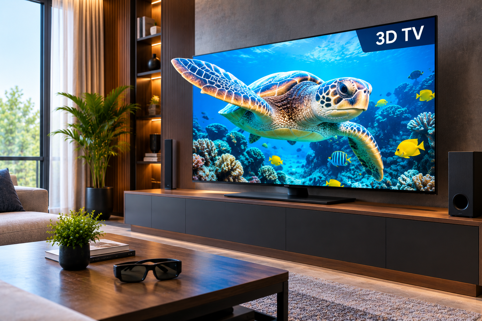 3D television displayed in a modern living room