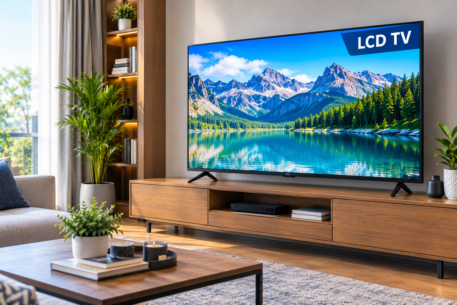 LCD television displayed in a contemporary living room